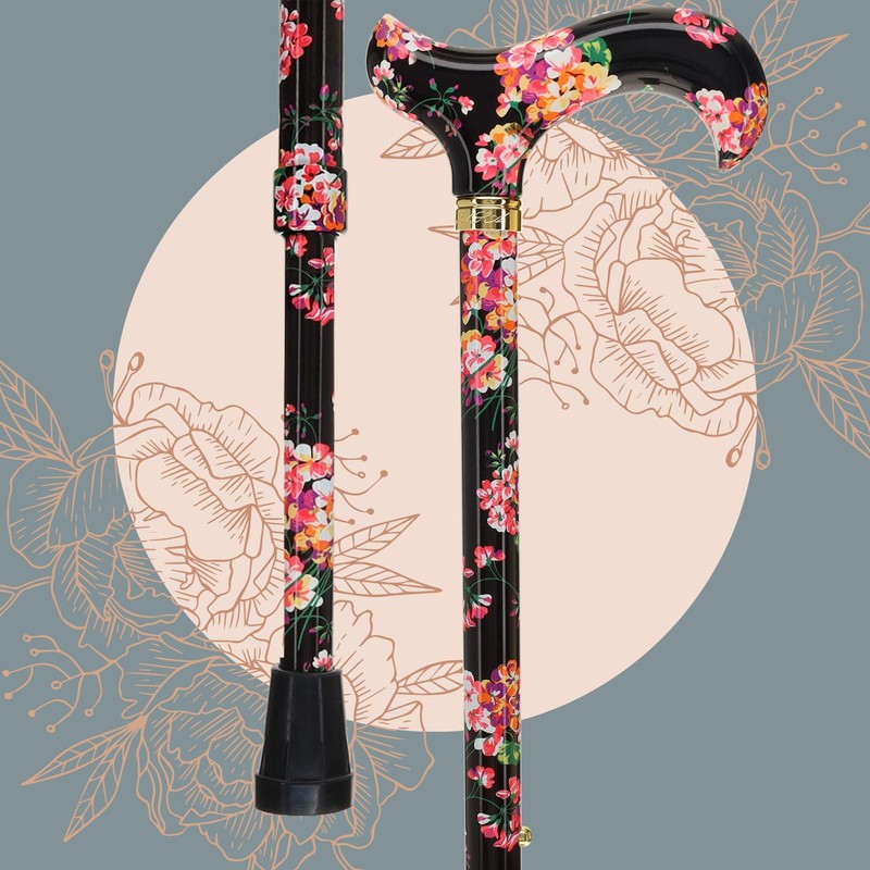 Midnight Floral Designer Walking Sticks for Men and Women –