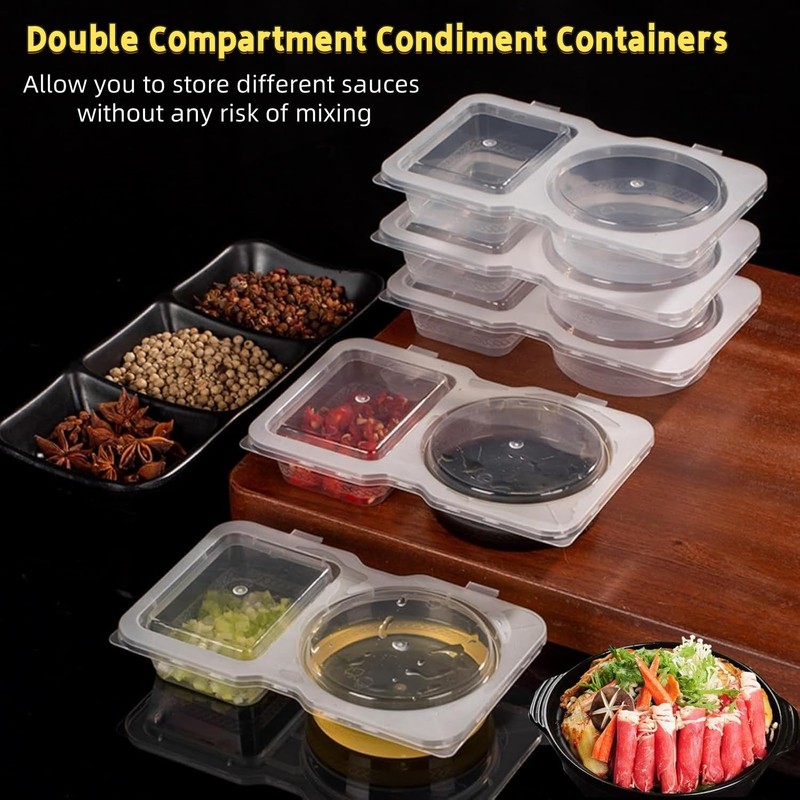 Ryfpdml 20PCS Reusable Snack Containers, Double Compartment Snack Pot with