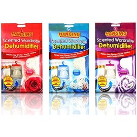 Scented Hanging Wardrobe Dehumidifier Damp Mould Condensation Control 3 pack (Lavender, Rose, Fresh Linen)