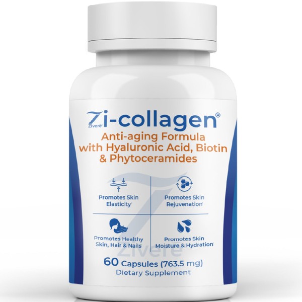 Zi Collagen Anti Aging Boost: Marine Collagen, Phytoceramides, Hyaluronic Acid & Biotin - Rejuvenate Hair Skin and Nails Vitamins - Collagen Capsules - All in One Multivitamin for Women and Men