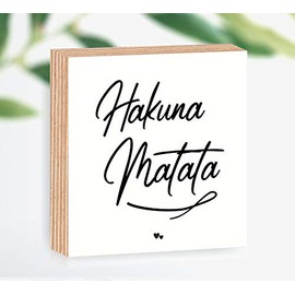 Hakuna Matata Wooden Picture 15 x 15 x 2 cm for Standing/Hanging, Real Photo Direct Print with Saying on Coated Birch Wood Item No. 3002