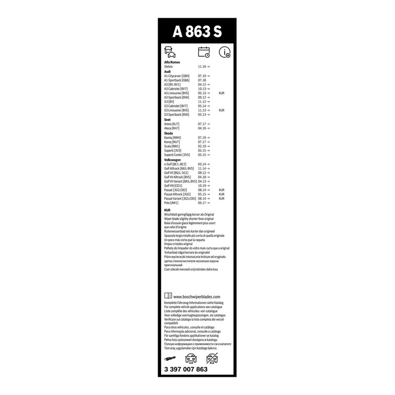 Bosch Wiper Blade Aerotwin A863S, Length: 650mm/450mm – Set of