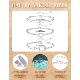 MILACOLATO 925 Sterling Silver Anklets for Women Dainty Parperclip Layered Waterproof Silver Ankle Bracelets Adjustable Extra Large Anklet Beach Foot Jewellery