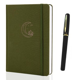 A5 Bullet Dotted Journal, Thick Notebook 160 gsm Dotted Journal,Dot Notebook, Fabric Hardcover Notebooks for Personal Organizers, Diary Gifts for Boys Girls Adults, Bean Green, 1 Pen Included.