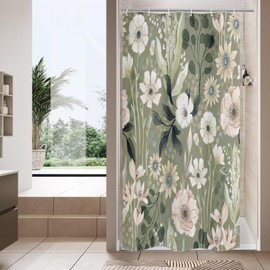 MitoVilla Small Stall Boho Shower Curtain 36 x 72, Modern Floral Narrow Half Size Chic Shower Curtains for Spring Bathroom Decor, Summer Leaves Shower Curtain 36 inch