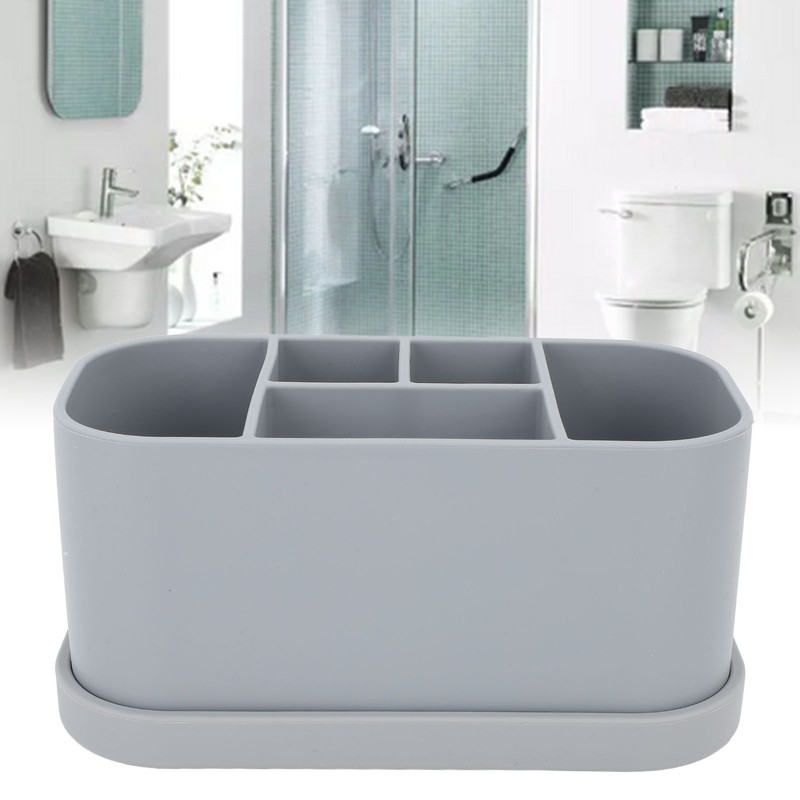 Silicone Toothbrush Toothpaste Holder Multipurpose 5 Slots Drainage Holes Bathroom