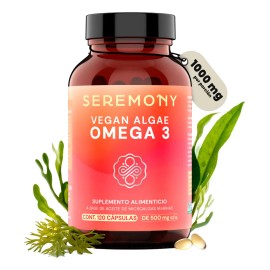 Seremony Omega 3 a Base de Aceite de Microalgas Marinas 120 Cápsulas Veganas 1000 mg de Omega 3 por Porción Fuente Pura de DHA y EPA Suplementos Alimenticios