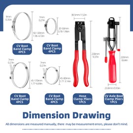 Glarks 18pcs Auto CV Joint Boot Clamp Pliers with CV Boot Clamps Kit, 16Pcs 20-50mm 50-120mm 45-80mm 45-170mm Ear Type & No Hole Type Joint Axle Boots Clamps and 2Pcs CV Clamp Tool Car Banding Tools