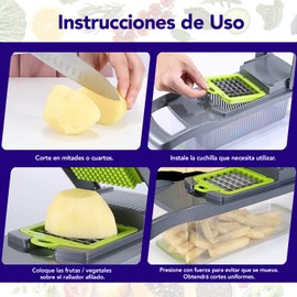 Inteligencia en el Hogar, Picador de verduras, picadora de frutas multifuncional, con 6 cuchillas de acero inoxidable, cortador de verduras 12 en 1 con contenedor, cortador de mandolina para cocina, ideal para frutas, verduras y ensaladas, rayador de que
