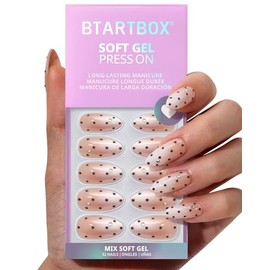 BTArtbox Press On Nails Almond - Gala Polka, 3D Polka Dot Ombre Medium Press On Nails with Glue and Adhesive Tabs for Women in 16 Sizes - 32 Soft Gel Glue On Nails Kit