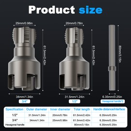 Integrated Internal & External Pipe Threading Tool, 2PCS, PVC Pipe Threader, 1/2" 3/4" Reusable Plastic PPR Pipe Threader Tool, Electric Drill Compatible PVC Water Pipe Internal External Thread Opener