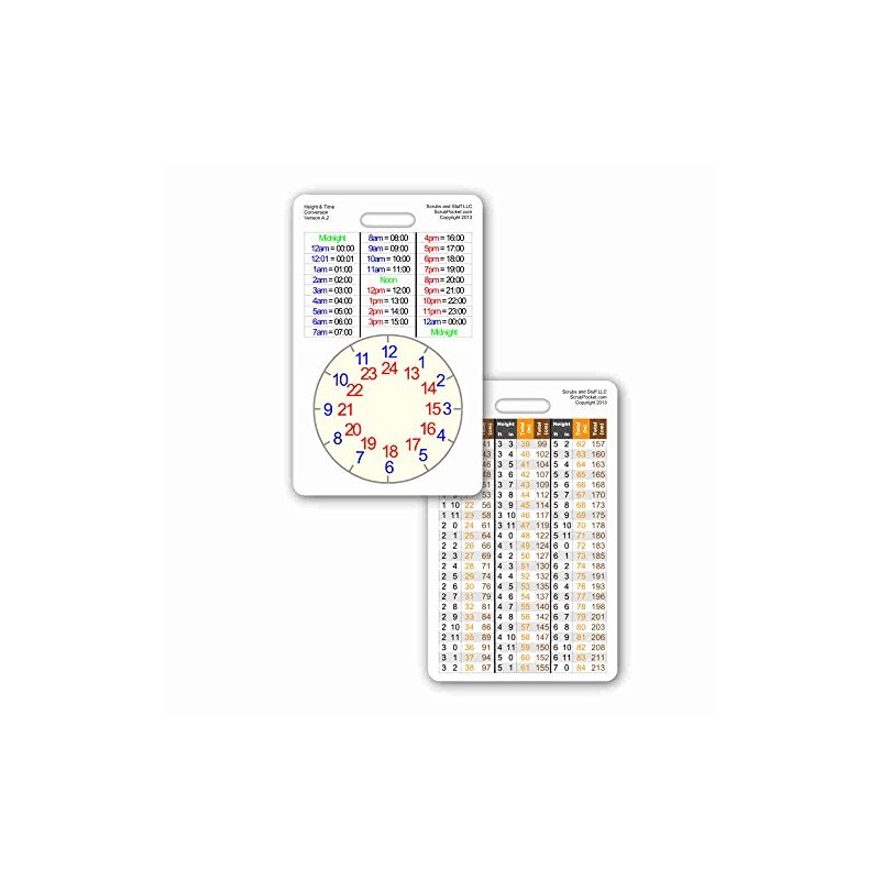 Height & Time Conversion Vertical Badge ID Card Pocket Reference