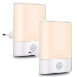 Brisun Night Light Socket with Motion Sensor, Pack of 2 LED Night Light with Brightness Adjustable 3 Modes (Auto/On/Off) for Children's Room, Hallway, Bedroom, Bathroom, Living Room, Warm White