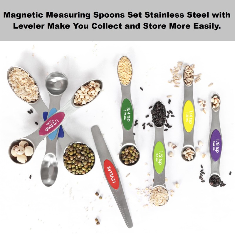 Multicolor Magnetic Measuring Spoons Set with Leveler - Stainless Steel,