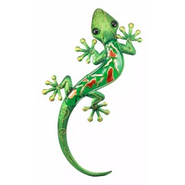 Ebros Crawling Green Vibrant Colors Metal Lizard Gecko 3D Wall Decor 18.5"L