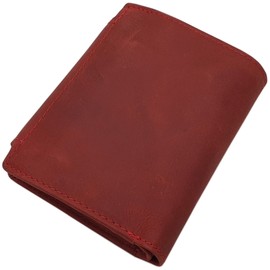 myledershop Full Cowhide Leather Women's Portrait Format Wallet/Purse with Outer Latch and RFID & NFC Protection Including Sewing Kit, Without embossing/cherry red, Modern