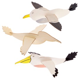 Baker Ross FX742 Pelican and Seagull Wooden Gliders - Pack of 8, Paint Your Own Wood Crafts for Kids