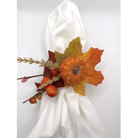 Rustic Thanksgiving Table Decor Handmade Pumpkin Decorated Napkin Rings Set of 6