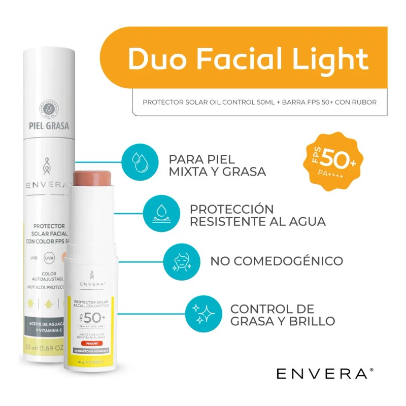 Duo Facial Protector Solar Light Oil Control + Barra Color