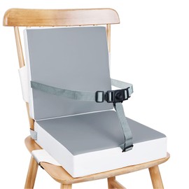 Kugooyi Booster Seat for Dining Table, Thick Waterproof Demountable Washable Non-Slip Belts Attach to Chair Heighten Pad Portable Travel Storage Kids Baby Increasing Cushion (Double PU Grey)