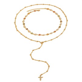 Dainty Y Cross Pendant Necklace for Women, Layered Colored Butterfly Gemstone Jewelry Set with Pearl Accents ，Trendy Double-Layer Long Chain Necklaces for Everyday or Gift