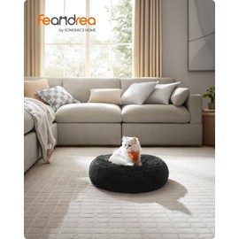 Feandrea Dog Bed, Donut Cat Bed, Fluffy Calming Pet Bed with Removable, Washable Cover, Soft Long Plush, 50 cm, Ink Black PGW037B01