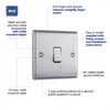 BG Electrical NBS12-01 Single Light Switch, Brushed Steel, 2-Way, 16AX