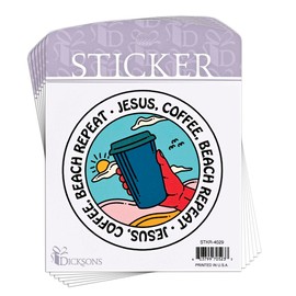 STKR-4029 Jesus Coffee Beach Repeat - 4.75 Inch Vinyl Decorative Sticker Decal; Pack of 6