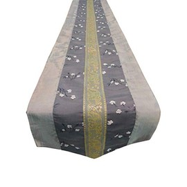 By Soljo Table Runner 150cm/200cm/250cm x 32cm Linen Thai Silk Elegant Precious Elephant Design TC0039-TC0048 Grey 150cm x 32cm