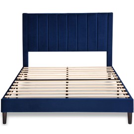 SHA CERLIN Queen Size Bed Frame, Velvet Upholstered Platform Bed Frame with Headboard, Strong Wood Slats Support, Mattress Foundation, No Box Spring Needed, Blue