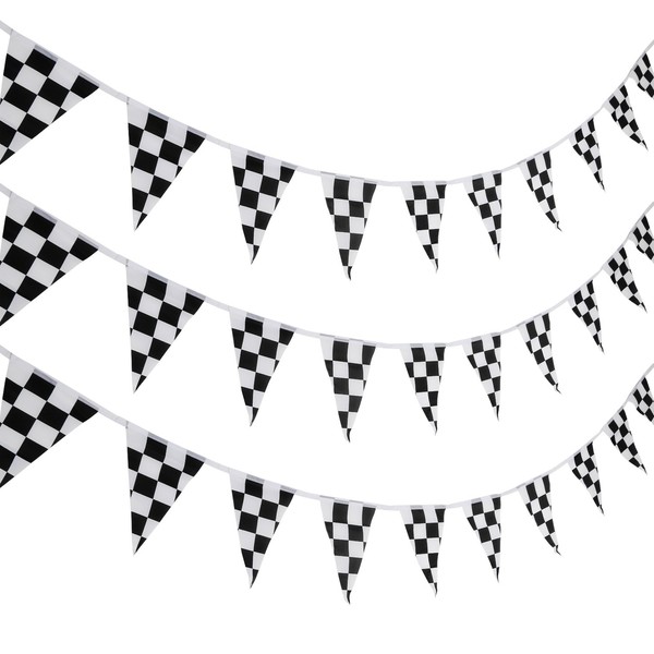 Pangda 10 Meters Checkered Flags Black and White Pennant Racing Banner Race Flags Party Decorations for Race Car Birthday Sport Party boy Room Decor