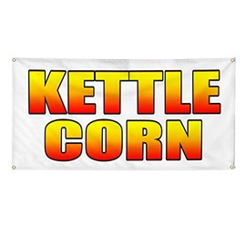 Vinyl Banner Multiple Sizes Kettle Corn Food Fair Promotion Business Restaurant & Food Outdoor Weatherproof Industrial Yard Signs White 6 Grommets 36x72Inches