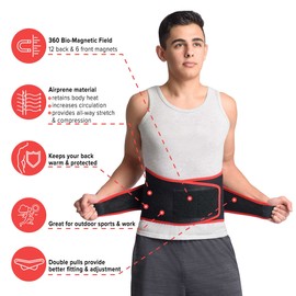 MAXAR Airprene Sports Back Brace W/ Powerful 18 Magnets, Warm & Breathable, Six Spring Metal Stays, Prevent Back Injuries, Support Belt for Lumbosacral, Heavy Lifting & Lower Back Pain, BMS-512 XXL