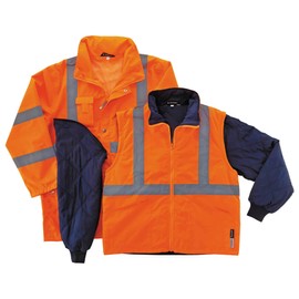 Ergodyne GloWear 8385 ANSI High Visibility 4-in-1 Reflective Safety Jacket, Orange, 3XL