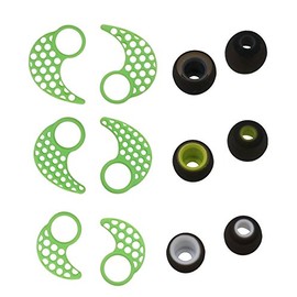 Ear Tips and Ear Fins Set for Jaybird Bluebuds X and Jaybird X2, BLUEWALL Replacement Eartips Anti Slip Sport Fins for Jaybird X2 X,SML 3 Pair 3 Size Green
