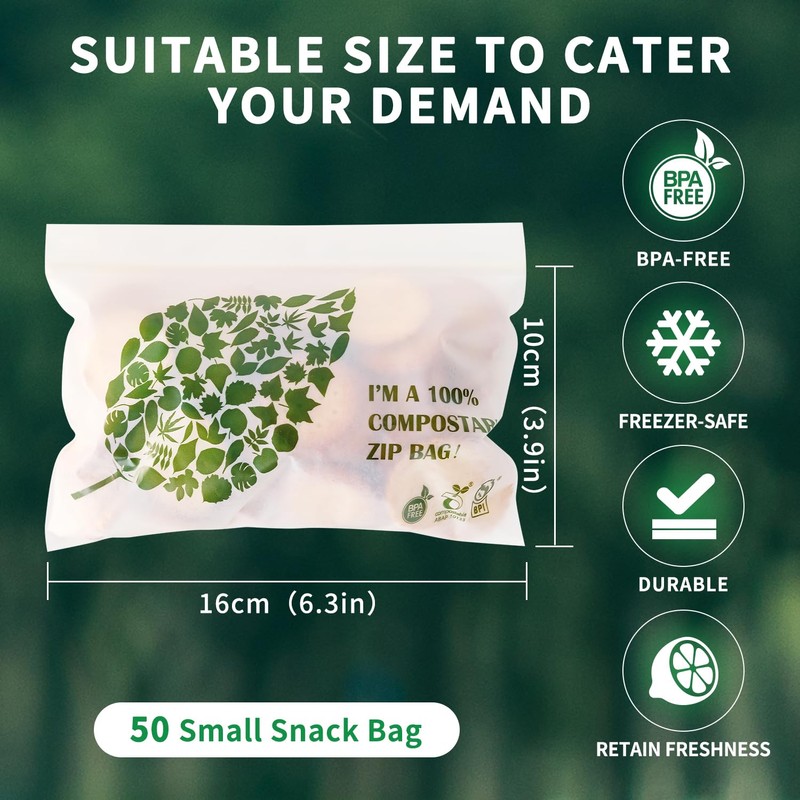 WRAPOK 100% Compostable Snack Bags Small Biodegradable Freezer Sandwich Storage