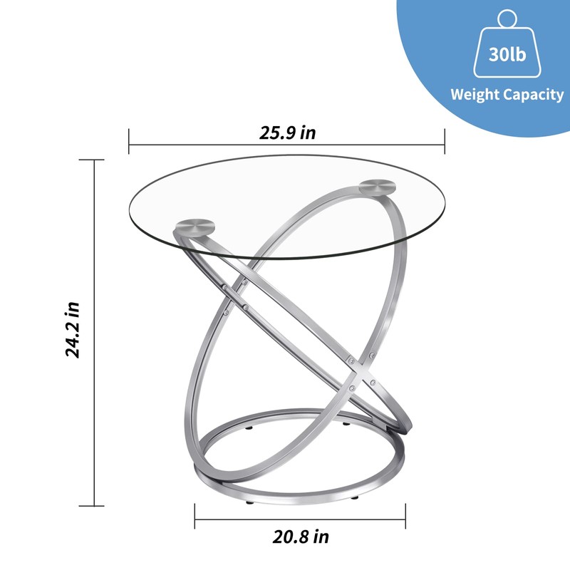 OIOG Glass Round End Table, Modern Contemporary Side Table for