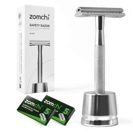 ZOMCHI ZOMCHI DE Safety Razor with 10 Blades, Reusable Metal Razor for Men & Women, Plastic Free - Silver