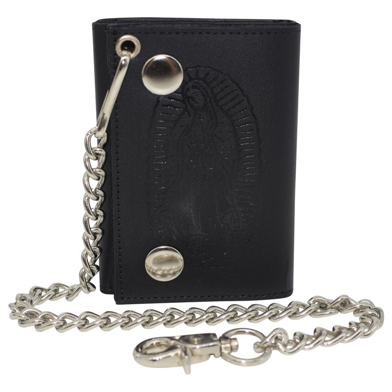 MARSHAL Guadalupe Virgin Men's Trifold Biker RFID Blocking Genuine Leather