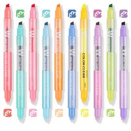 HANKU Erasable Highlighters, Dual Tip 10 Count Erasable Pens Assorted Colors, Book Journaling Erasable Markers, No Bleed Highlighters Erasable Office School Supplies