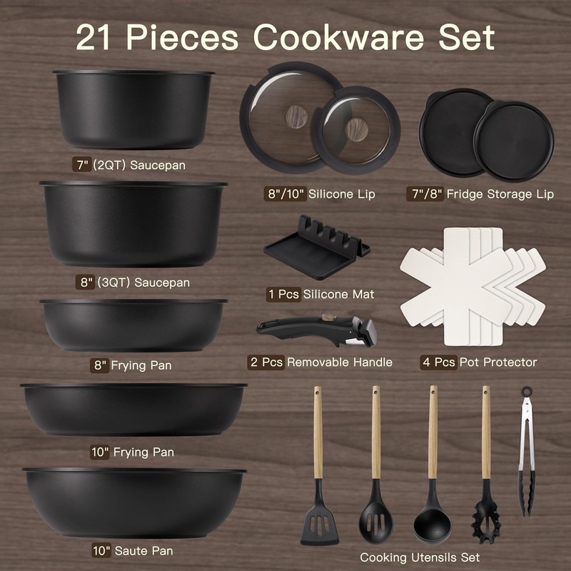 Astercook 21 Pcs Pots and Pans Set Non Stick, Ceramic