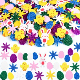 NEBURORA 200 Pcs Easter Foam Stickers Colorful Animal Shape Bunny Egg Chick Flower Self-Adhesive Glitter Puffy Stickers for Happy Easter Day Spring Party DIY Crafts Scrapbooking Home Decoration