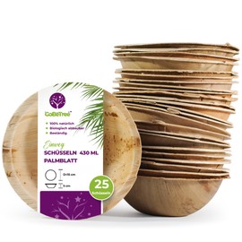 GoBeTree 25 Round Palm Leaf Bowls 430ml Ecological, Rustic and Elegant Bowls for Barbecues, Picnics and Birthday Parties Similar to Bamboo Bowls