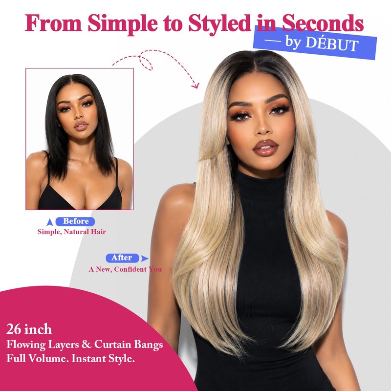 Lace Front Wig, Curtain Bangs & Flipped Out Layers Glueless