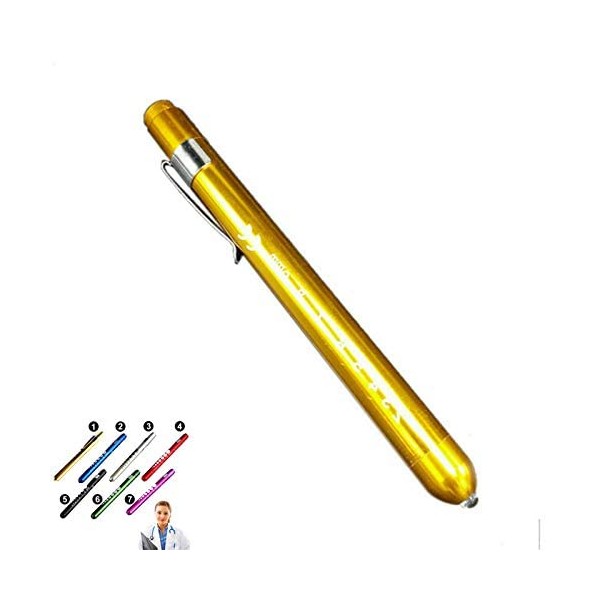 Mini Pen Torch Light SUPERTOOL Diagnostic Medical Penlight, Mini Reusable LED Penlight Flashlight Pen Torch for Home Outdoor Doctor Nurse EMT Emergency (Gold, 1 Pack) Yellow,13.5cm