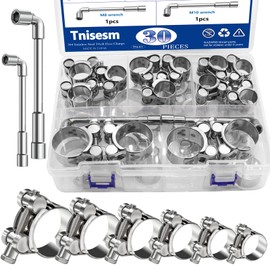 Tnisesm 30Pcs T-bolt Hose Clamps, 6 Size 17-35mm Heavy Duty Radiator Hose Clamp Assortment Kit, 304 Stainless Steel Pipe Tube Clamps with M8 and M10 Socket Wrenches