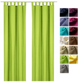 Heimtexland® Decorative Curtain Cotton Plain Opaque Tab-Top Curtain Kiwi Green H x W 230 x 125 Type 625