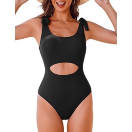 AI'MAGE One Piece Swimsuit Women 2025 Tummy Control Bathing Suits Cutout Scoop Neck Swimwear Push Up Swim Suit Black M