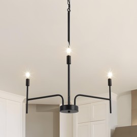 Black Chandelier 3 Light Modern Farmhouse Chandeliers for Dining Room Light Fixture, 30" Round Candle Chandeliers for High Ceilings Living Room Foyer Entryway
