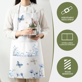 ZSYTZL Floral Aprons with Pocket, Lovely and beautiful Adjustable Kitchen Cooking Gardening and Salon Waterdrop Resistant Apron for Women-Butterfly